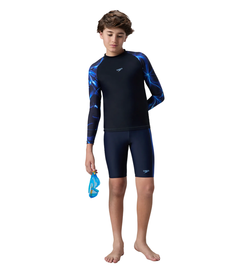 Boy's Endurance10 Printed Long Sleeve Suntop - True Navy & Periwinkle Blue