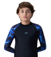 Boy's Endurance10 Printed Long Sleeve Suntop - True Navy & Periwinkle Blue