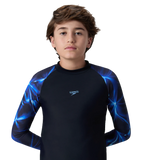 Boy's Endurance10 Printed Long Sleeve Suntop - True Navy & Periwinkle Blue