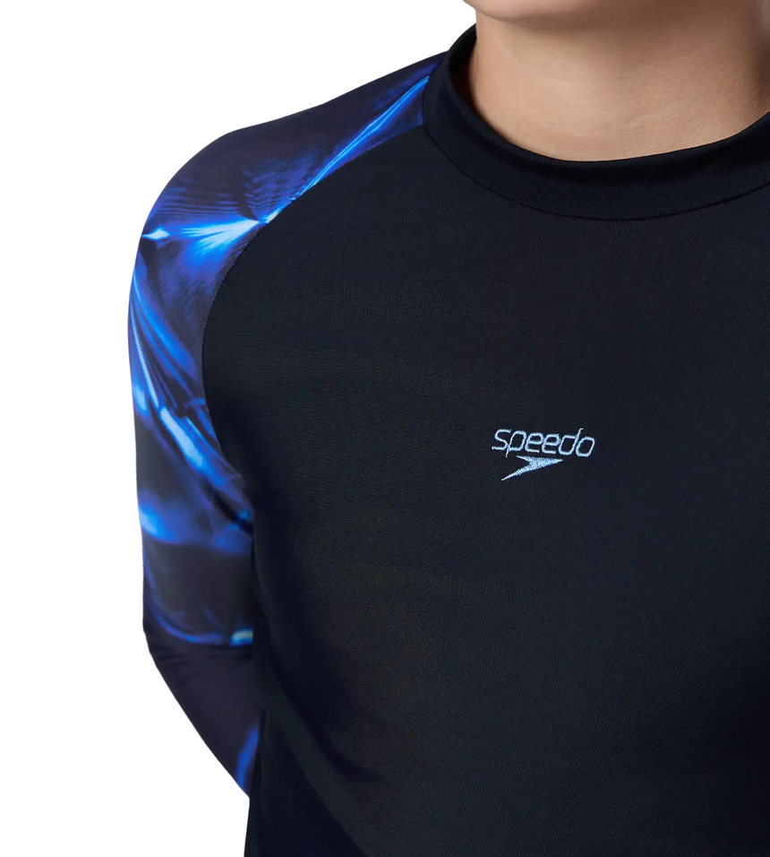 Boy's Endurance10 Printed Long Sleeve Suntop - True Navy & Periwinkle Blue