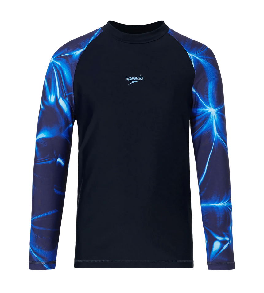 Boy's Endurance10 Printed Long Sleeve Suntop - True Navy & Periwinkle Blue