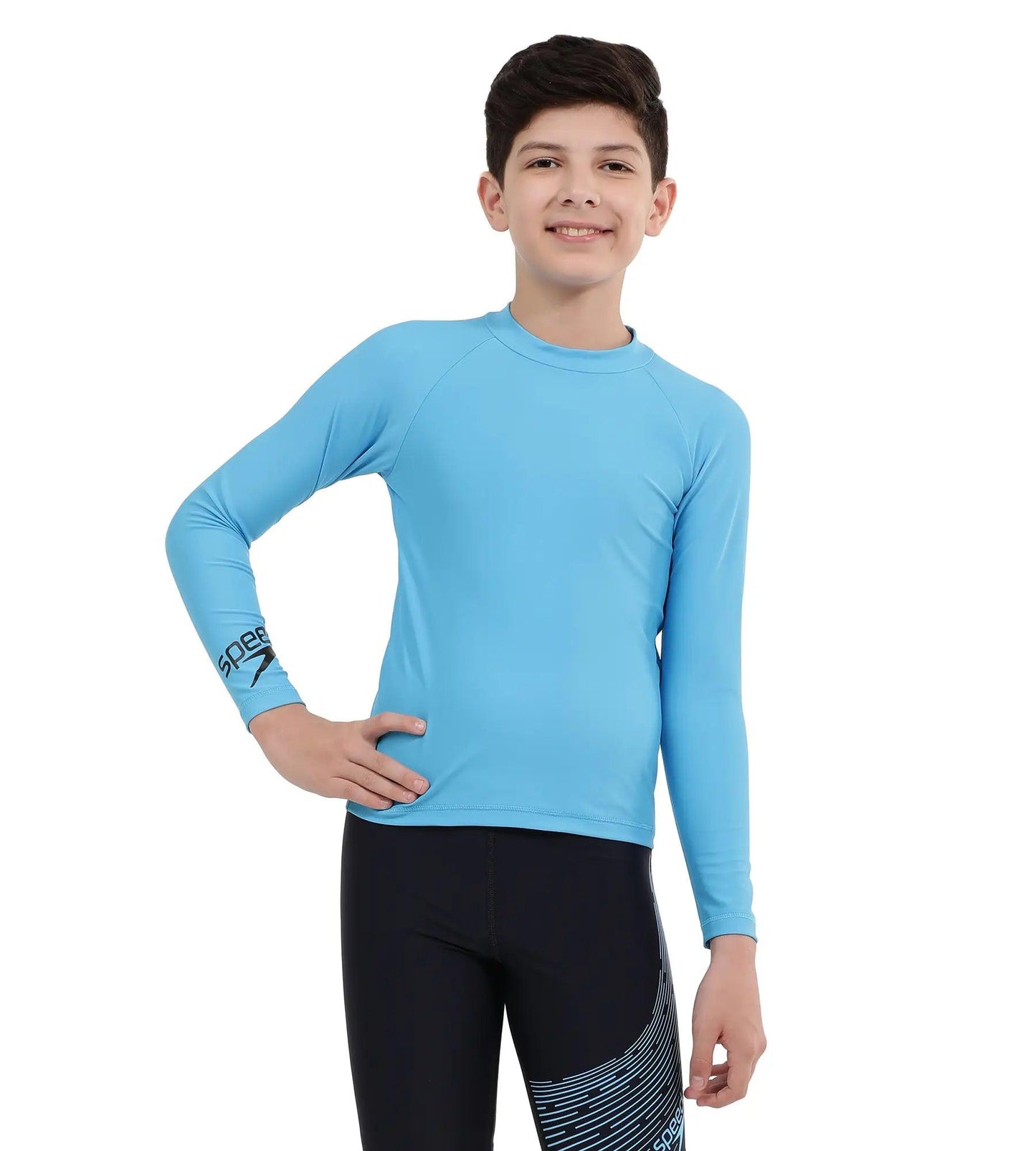 Boy's Long Sleeve Suntop - Picton Blue  &  Black_1