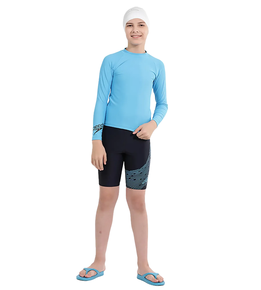Boy's Recycled Endura Brite Long Sleeve Suntop - Picton Blue & Black