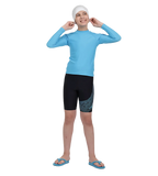Boy's Recycled Endura Brite Long Sleeve Suntop - Picton Blue & Black