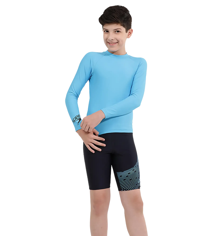 Boy's Recycled Endura Brite Long Sleeve Suntop - Picton Blue & Black