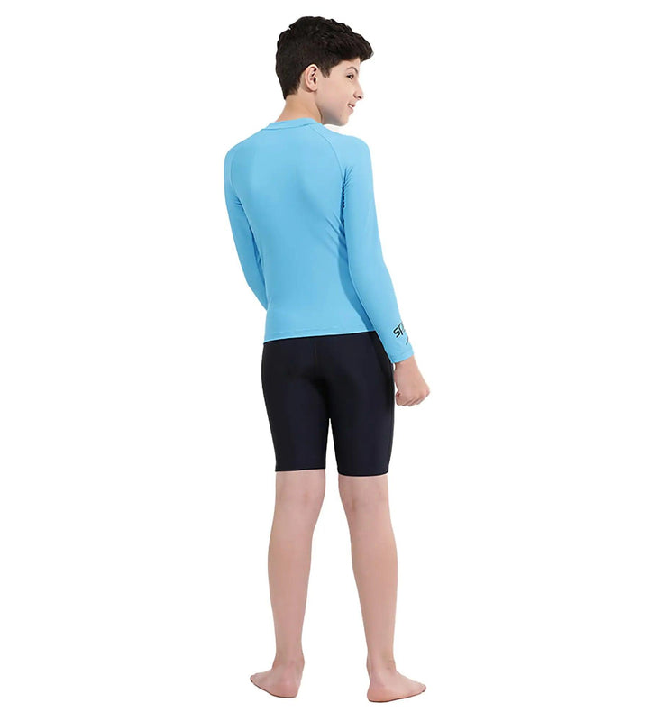 Boy's Long Sleeve Suntop - Picton Blue  &  Black_4