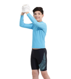Boy's Recycled Endura Brite Long Sleeve Suntop - Picton Blue & Black