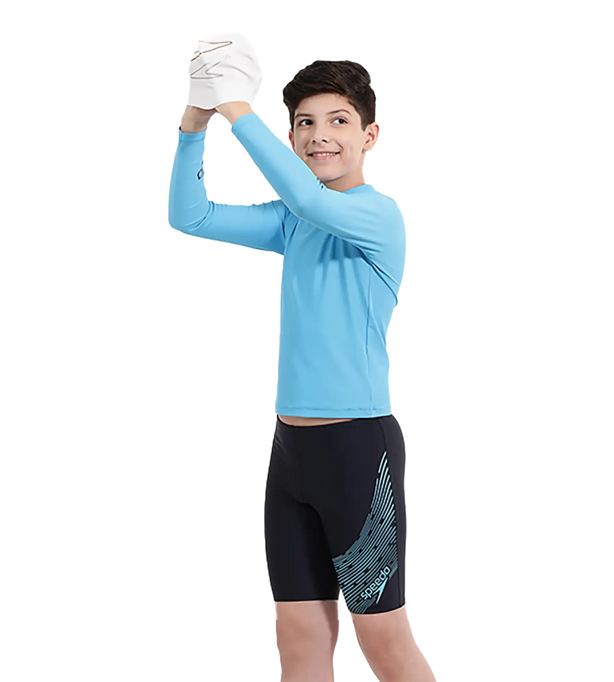 Boy's Recycled Endura Brite Long Sleeve Suntop - Picton Blue & Black