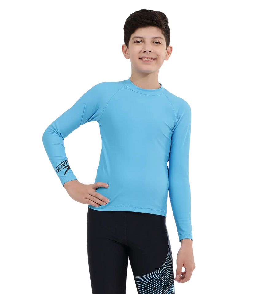 Boy's Recycled Endura Brite Long Sleeve Suntop - Picton Blue & Black