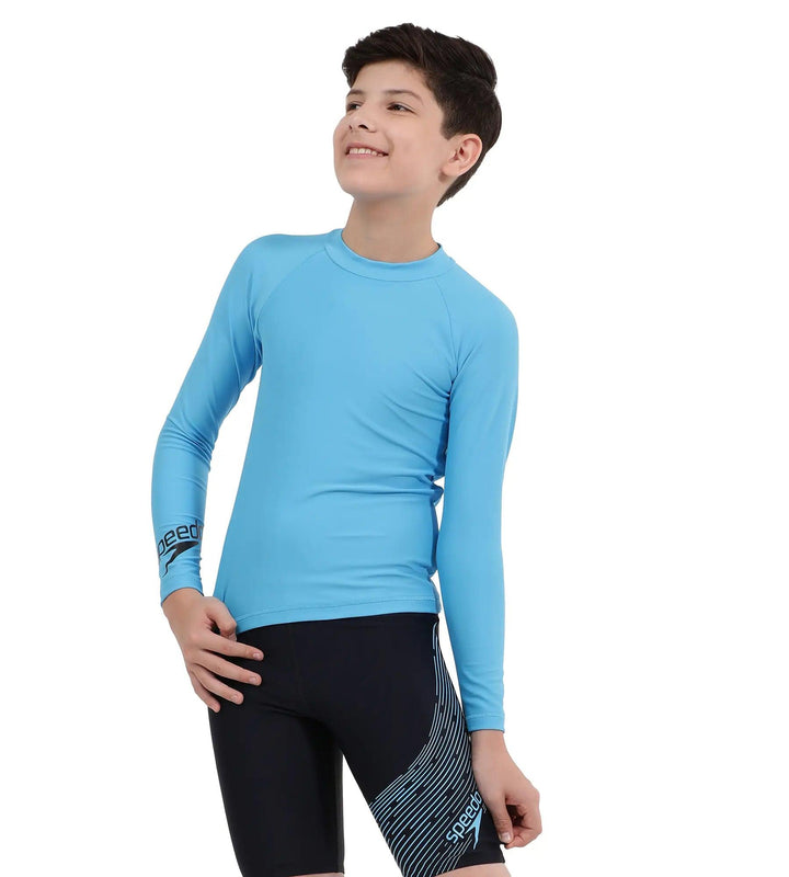 Boy's Long Sleeve Suntop - Picton Blue  &  Black_2