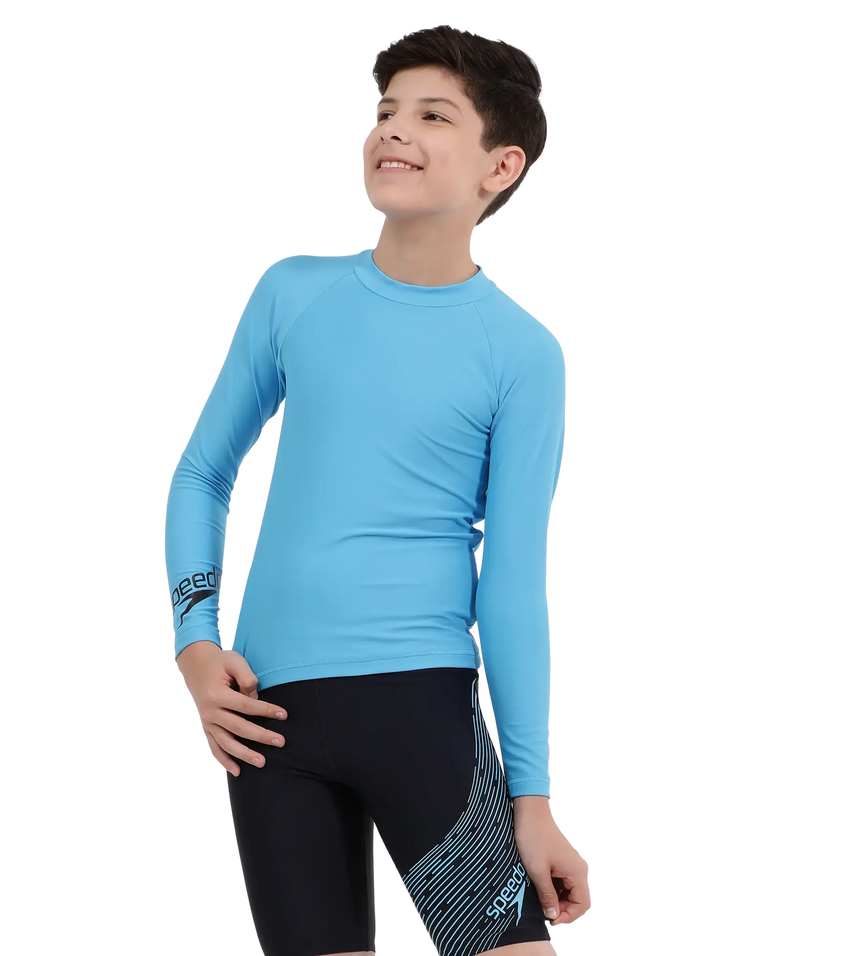 Boy's Recycled Endura Brite Long Sleeve Suntop - Picton Blue & Black