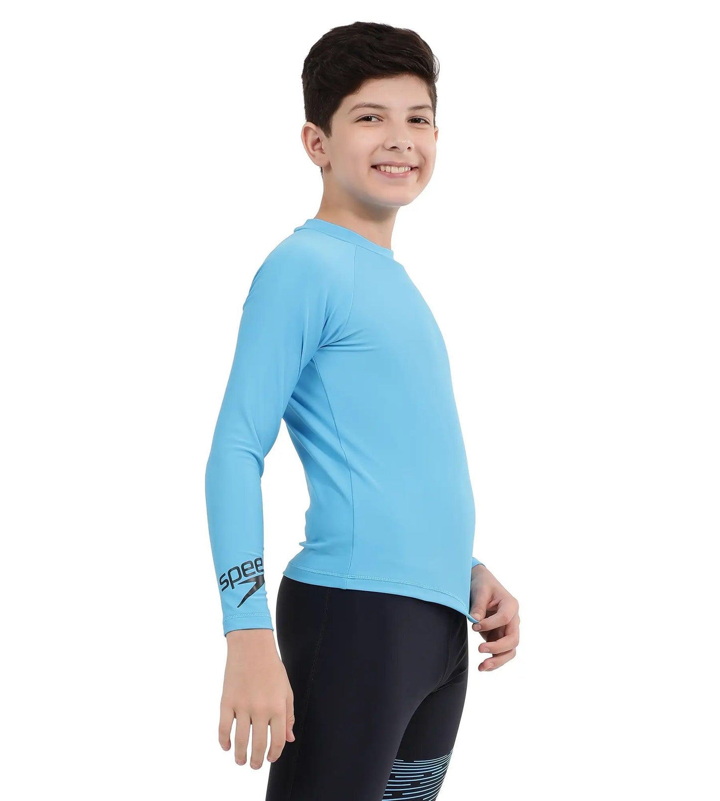 Boy's Long Sleeve Suntop - Picton Blue  &  Black_3