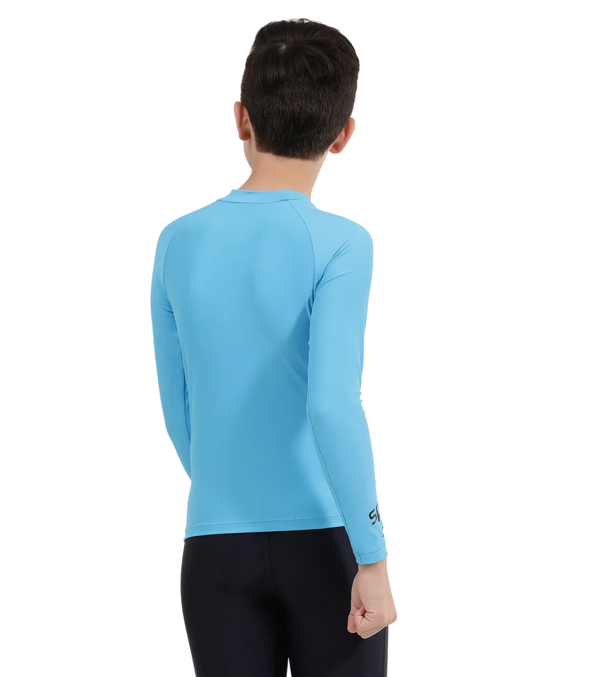 Boy's Recycled Endura Brite Long Sleeve Suntop - Picton Blue & Black