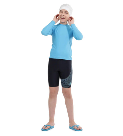 Boy's Long Sleeve Suntop - Picton Blue  &  Black_6