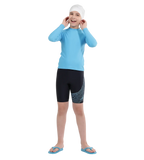 Boy's Recycled Endura Brite Long Sleeve Suntop - Picton Blue & Black
