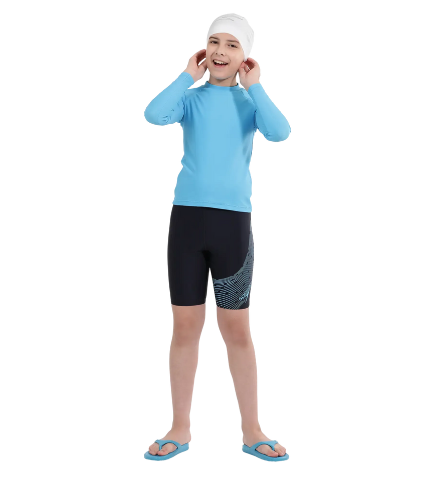 Boy's Recycled Endura Brite Long Sleeve Suntop - Picton Blue & Black