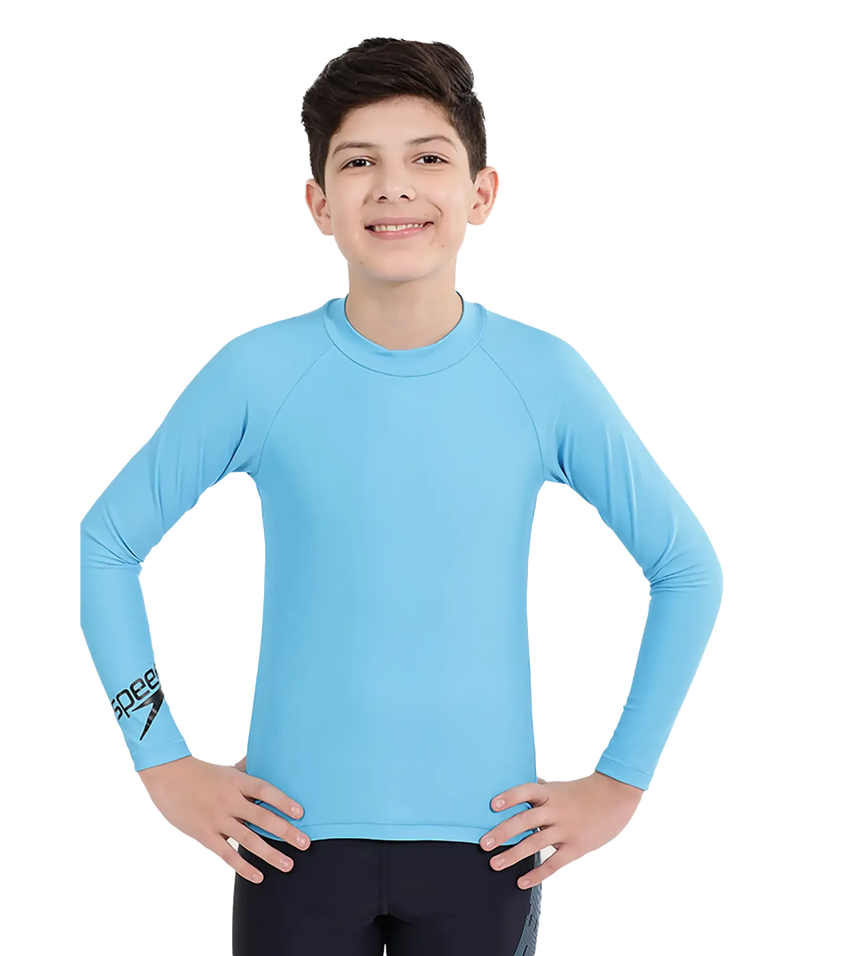 Boy's Recycled Endura Brite Long Sleeve Suntop - Picton Blue & Black