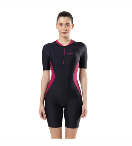 Women's Endurance Essential Panel Kneesuit Swimwear  - True Navy  &  Berry_8