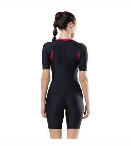 Women's Endurance Essential Panel Kneesuit Swimwear  - True Navy  &  Berry_4