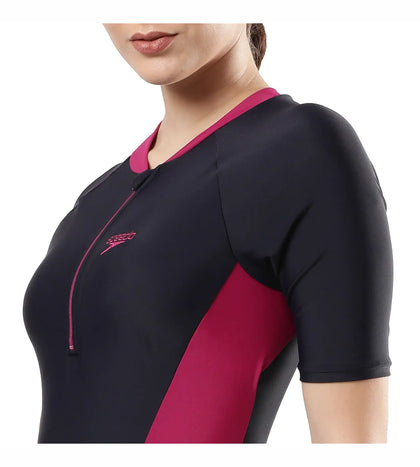 Women's Endurance Essential Panel Kneesuit Swimwear  - True Navy  &  Berry_7