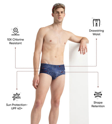 Men's Endurance10 All Over Print Brief - Peacoat, Cerulean Blue & White
