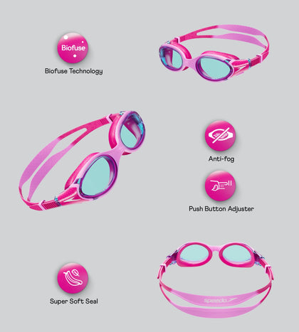 Unisex Kids Biofuse 2.0 Anti Fog Coated Lens Swim Goggles For Boys and Girls - Flamingo Pink & Electric Pink