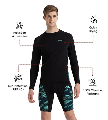 Men's Endurance+ Long Sleeve Splice Print Rashtop - Black, Dark Teal & Arctic Glass