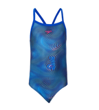 Girl's Endurance+ Thinstrap Muscleback V-Cut One Piece Swimsuit - Anthracite & Deep Saffire