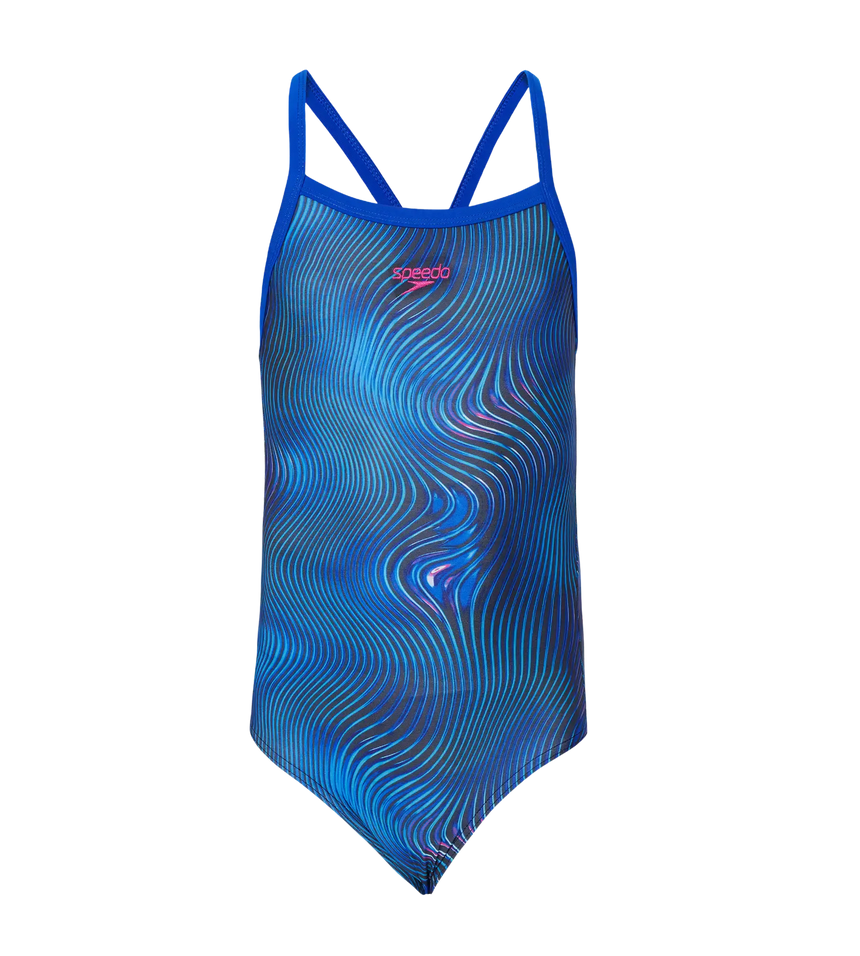 Girl's Endurance+ Thinstrap Muscleback V-Cut One Piece Swimsuit - Anthracite & Deep Saffire