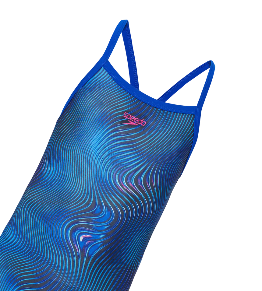 Girl's Endurance+ Thinstrap Muscleback V-Cut One Piece Swimsuit - Anthracite & Deep Saffire