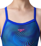 Girl's Endurance+ Thinstrap Muscleback V-Cut One Piece Swimsuit - Anthracite & Deep Saffire