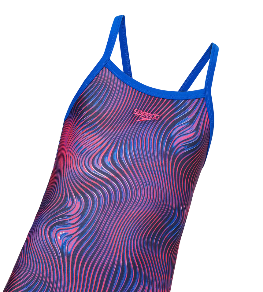 Girl's Endurance+ Thinstrap Muscleback V-Cut One Piece Swimsuit - Peacoat & Margarita Pink