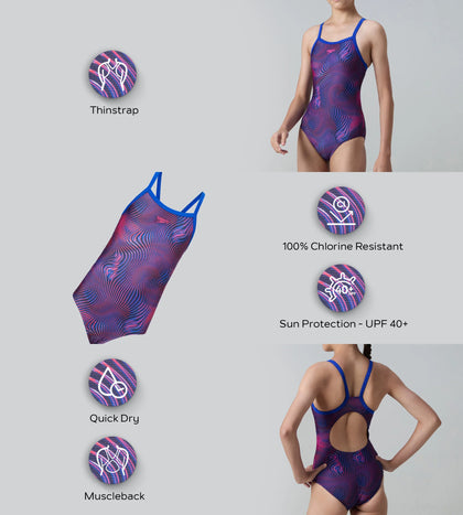 Girl's Endurance+ Thinstrap Muscleback V-Cut One Piece Swimsuit - Peacoat & Margarita Pink