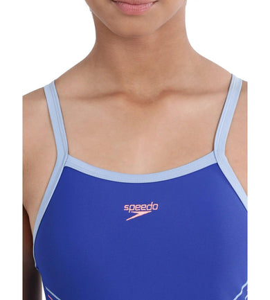 Girl's Plastisol Placement Thinstrap Muscleback Swimwear - True Cobalt & Curious Blue_6