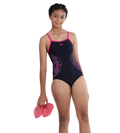 Girl's Endurance Plastisol Placement Thinstrap Muscleback Swimwear - True Navy & Electric Pink_8