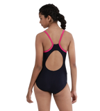 Girl's Endurance 10 Thinstrap Muscleback Printed One Piece V-Cut Swimsuit - True Navy & Electric Pink