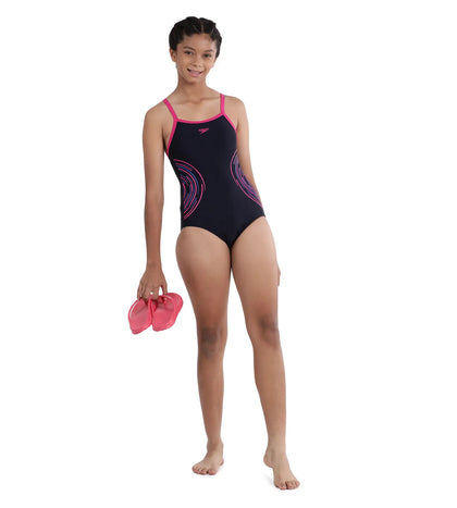 Girl's Endurance Plastisol Placement Thinstrap Muscleback Swimwear - True Navy & Electric Pink_6