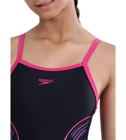 Girl's Endurance Plastisol Placement Thinstrap Muscleback Swimwear - True Navy & Electric Pink_5