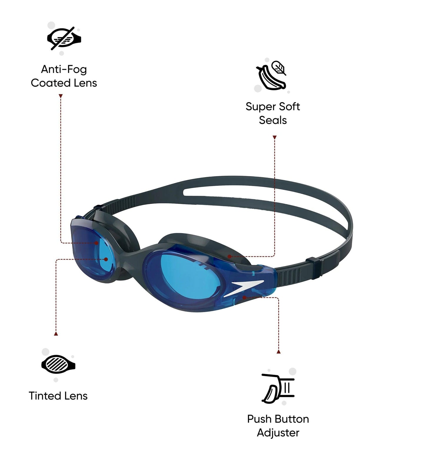 Unisex Adult Hydrosity 2.0 Anti Fog Coated Lens Swim Goggles - Grey & Blue