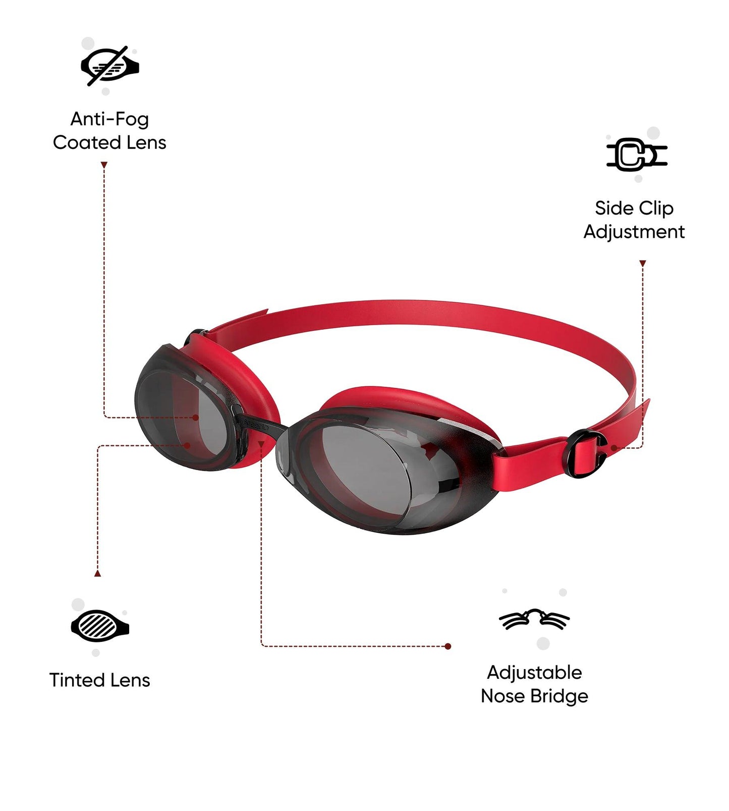 Unisex Adult Jet 2.0 Smoke Tint Anti Fog Lens Swim Goggles - Red & Smoke
