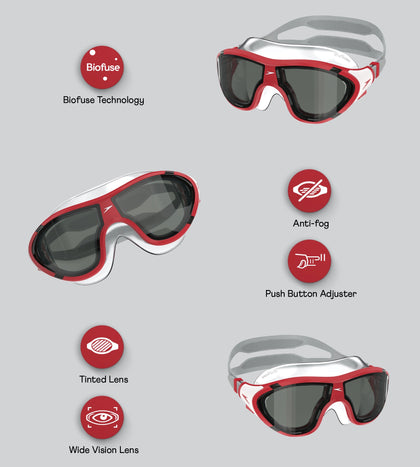 Unisex Kids Biofuse 2.0 Mask Anti Fog Coated Lens Swim Goggles For Boys and Girls - High Risk Red