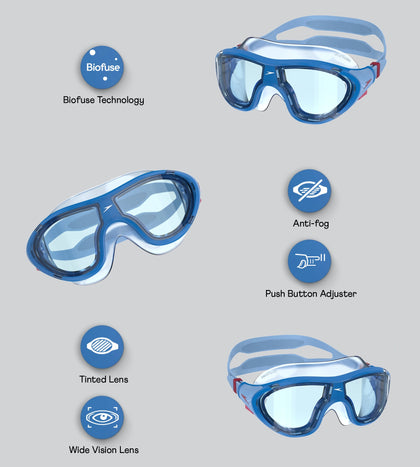 Unisex Kids Biofuse 2.0 Mask Anti Fog Coated Lens Swim Goggles For Boys and Girls - Pale Purple & Clear