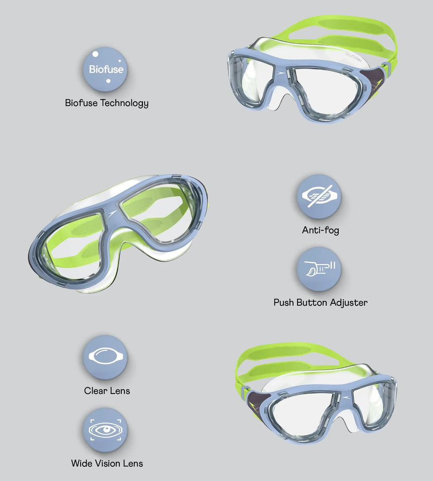 Unisex Kids Biofuse 2.0 Mask Anti Fog Coated Lens Swim Goggles For Boys and Girls - Lagoon Blue & Celeste