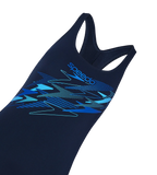 Women's Endurance+ Medley Print Lycra Racerback V-Cut One Piece Swimsuit - True Navy, Deep Saffire & Periwinkle Blue