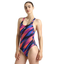 Women's Endurance+ Razorsharp Racerback Printed V-Cut One Piece Swimsuit - True Navy, Amber Wave & Cobal Pop