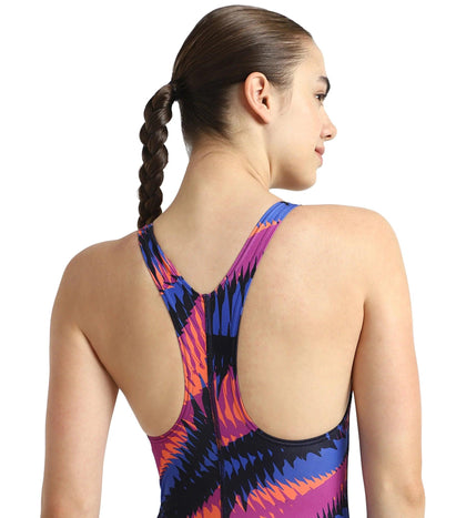 Women's Endurance+ Razorsharp Racerback Printed V-Cut One Piece Swimsuit - True Navy, Amber Wave & Cobal Pop