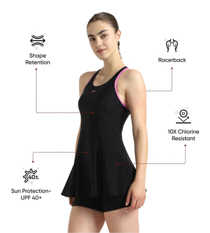 Women's Endurance10 Racerback Swimdress With Boyleg - Black & Neon Violet