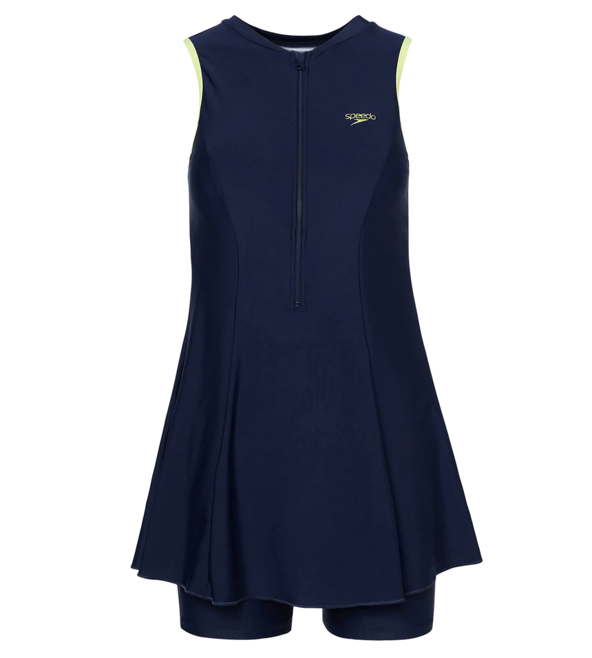 Women's Endurance10 Racerback Swimdress With Boyleg - True Navy & Electric Lime