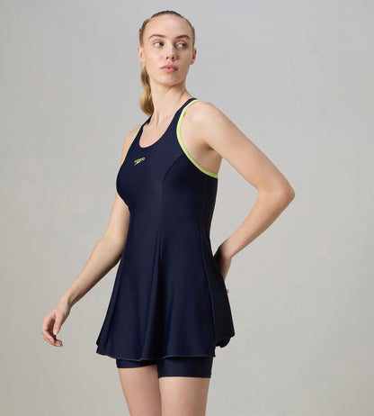 Women's Endurance10 Racerback Swimdress With Boyleg - True Navy & Electric Lime