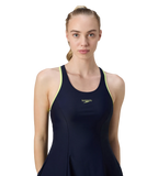 Women's Endurance10 Racerback Swimdress With Boyleg - True Navy & Electric Lime
